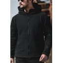 Trendy Jacket Solid Color Zip-Fly Long Sleeve Zipper Pockets Fitted Hooded Jacket for Men