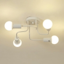 Simple Style Flush Mount Ceiling Lighting Fixture 4 Bulbs Radial Metallic Semi Flushmount Light