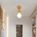 Bare Bulb Modern Ceiling Light Wood Ceiling Mount Semi Flush Ceiling Fixture for Hallway