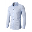 Men Urban Shirt Pure Color Button Turn-down Collar Regular Fitted Long Sleeves Shirt