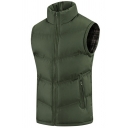 Guys Basic Designed Vest Whole Colored Stand Collar Zip Fly Pocket Thick Vest