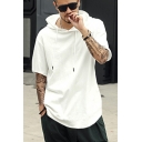 Leisure Men's Hoodie Solid Color Short-Sleeved Regular Fitted Drawcord Hoodie