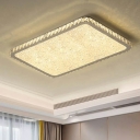 Living Room LED Flush Mount Ceiling Lamp Modern Crystal Rectangle Lighting in Chrome