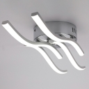 Silver Linear LED Modern Ceiling Light Linear Metal Shade Flush Mount Ceiling Fixture for Bedroom