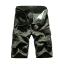 Casual Men's Shorts Camo Pattern Zipper Fly Flap Pocket Straight Leg Cargo Shorts