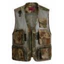 Chic Mens Vest Camo Printed Zipper Fly Big Pockets Buckle Decorated V-Neck Sleeveless Regular Fitted Vest