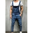 Mens Fashion Jeans Washing Effect Plain High Waist Button Placket Skinny-Fit Long Jeans