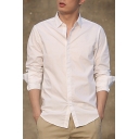 Modern Guys Plain Long Sleeves Turn down Collar Fitted Button up Shirt Top