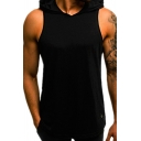Stylish Tank Men's Tank Pure Color Hooded Detail Loose Fitted Tank Top