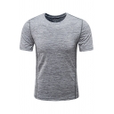 Street Look Men's Tee Top Solid Color Short-Sleeved Round Neck Quick-Dry Slim Fitted Tee Top