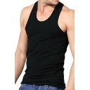 Stylish Tank Top Solid Color Sleeveless Round Collar Slimming Vest Top for Men