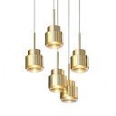 1 Light Brass Cylindrical Shape Pendant Light Hanging Lights for Dining Room