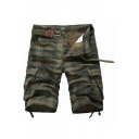 Modern Men's Cargo Shorts Camo Pattern Mid Rise Zip Up Flap Pockets Detail Regular Fit Shorts