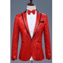 Dashing Mens Suit Jacket Color Block Long-Sleeved Flap Pockets Lapel Collar Slim Fitted Suit