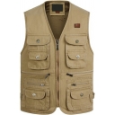 Chic Men's Vest Whole Colored V-Neck Zip Closure Pocket Loose Fit Vest
