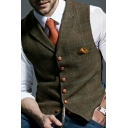 Vintage Mens Suit Vest Plain Button-up Pocket Detailed Slimming Suit Vest