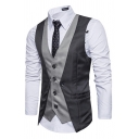 Men Fashionable Suit Vest Contrast Color Fake Two Pieces Single-Breasted V-Neck Slimming Vest