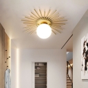 Spherical Flush Mount Lighting with White Glass Shade Minimalism 1 Bulb Ceiling Mounted Fixture in Gold