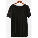 Guys Basic Tee Top Plain V-Neck Short Sleeves Loose Fit Tee Top