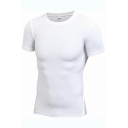 Casual Men Whole Colored Tee Top Short Sleeves Round Neck Slim Fitted T-Shirt