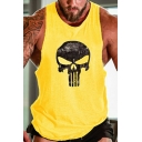 Urban Tank Top Skull Printed Crew Collar Sleeveless Loose Fitted Tank Top for Guys