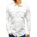 Urban Button Shirt Pure Color Front Pockets Detailed Long Sleeves Regular Shirt for Men