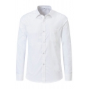 Formal Guys Shirt Plain Pocket Embellish Button Long Sleeves Fitted Shirt in White
