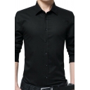 Men's Simple Shirt Solid Color Long-Sleeved Spread Collar Slim Fit Shirt