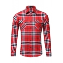 Comfortable Guys Shirt Plaid Pattern Side Pocket Button-up Long Sleeves Regular Fit Shirt