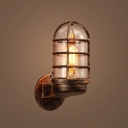Nautical Style Sconce with Wire Guard Metal Single Light 8 Inchs Height Wall Sconce in Rust