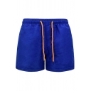 Simple Mens Shorts Pure Color Drawstring Elastic Waist Straight Fit Shorts