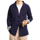 Men Classic Coat Figure Print Cuff Button Detail Long Sleeves Loose Fit Coat