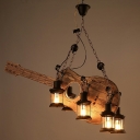 Unique Guitar Pendant Lights Iron and Wood 6 Bulbs Hanging Ceiling Lights for Restaurant