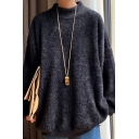 Men Urban Sweater Solid Color Round Neck Knitted Relaxed Fitted Sweater