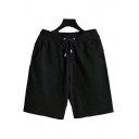 Elegant Shorts Pure Color Drawstring Elastic Waist Loose Fit Shorts for Guys