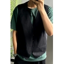 Vintage Mens Blazer Vest Plain Color V-Neck Single Breasted Relaxed Fit Blazer Vest