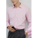 Formal Men's Shirt Plain Long Sleeves Point Collar Button Slim Fitted Shirt Top