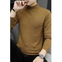 Fashionable Guys Plain Mock Neck Long Sleeved Pullover Sweater