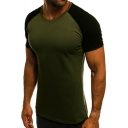 Sporty T-Shirt Color-blocking Crew Neck Raglan Short Sleeve Fitted T-Shirt for Men