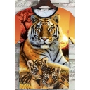 Trendy Tee Top 3D Tiger Printed Short Sleeves Crew Neck Relaxed Fit T-Shirt