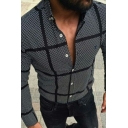 Guy's Street Style Shirt Striped Print Button-down Long-sleeved Lapel Collar Slimming Shirt in Black