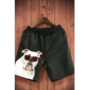 Leisure Mens Shorts Dog Printed Elasticated Waist with Drawstring Front Pocket Relaxed Fit Shorts