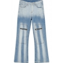Guys Stylish Jeans Color-blocking Pocket Detailed Mid Waist Regular Zip Up Jeans