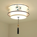 White Flush Mount Lamp Traditional Fabric Ceiling Fixture for Bedroom Dining Room