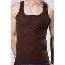 Edgy Tank Top Pure Color Square Collar Sleeveless Slim Fitted Vest for Men
