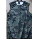 Men Street Look Tank Top Camo Print Round Neck Fitted Tank Top