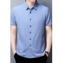 Guys Classic Shirt Pure Color Side Pocket Button Detailed Collar Short Sleeves Regular Shirt