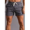Men Boyish Shorts Solid Color Elasticated Drawstring Waist Slim Shorts
