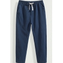 Pop Pants Solid Color Drawstring Waist Pocket Ankle Length Loose Pants for Men