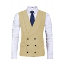 Guys Urban Suit Vest Plain Double Breasted Side Pocket Collar Regular Suit Vest